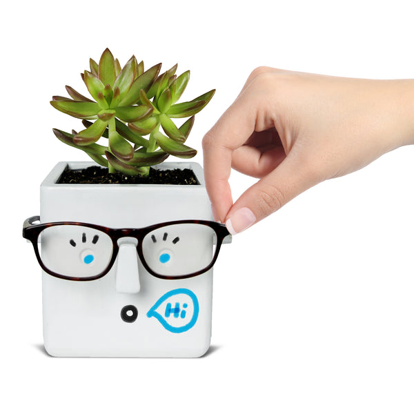 Face Plant planter eyeglass holder black frame eyeglasses Hi design hand